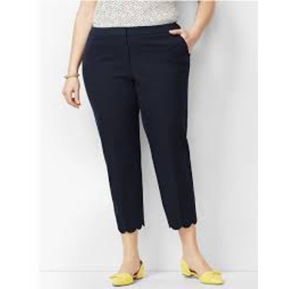 Talbots Womens‎ Plus Blue Business Office Scalloped Hem Slim Crop Pants Size 14W